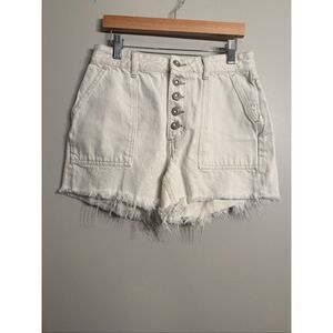 We The Free People White Jesse Carpenter Fringe Button Fly Denim Shorts Size 25